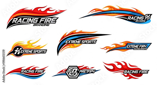 Collection of Flaming Racing and Extreme Sports Logos.