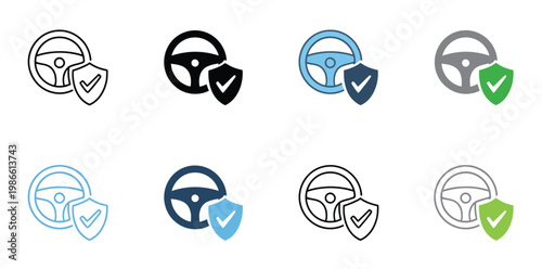 Driver safety icons set multiple style collection, editable stroke vector icons, road safety, seatbelt