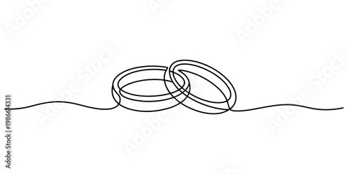 Continuous line drawing of two interlocking wedding rings symbolizing eternal love and unity Vector, illustration