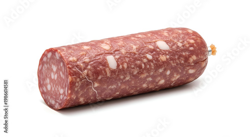 Salami sausage on white background.