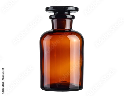 Amber glass apothecary bottle with dark stopper