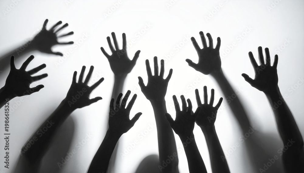 Obraz premium Creepy Hand Shadows with Long Fingers Reaching in Dark Backlight