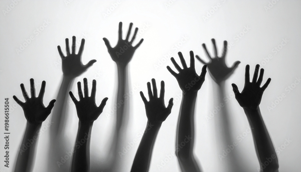 Obraz premium Creepy Hand Shadows with Long Fingers Reaching in Dark Backlight