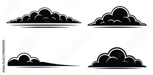 Collection of Stylized Black and White Cloud Illustrations