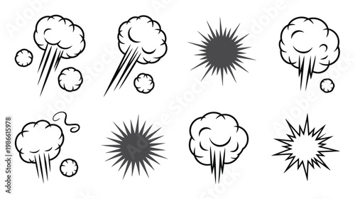 Comic Book Style Explosion and Smoke Cloud Icons