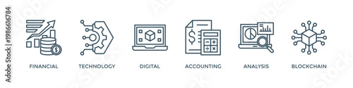 Fintech banner web icon vector illustration concept with icon of financial, technology, digital, accounting, analysis and blockchain