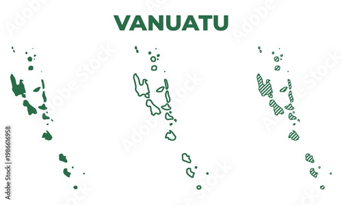 Vanuatu map illustration shows islands and geography in green