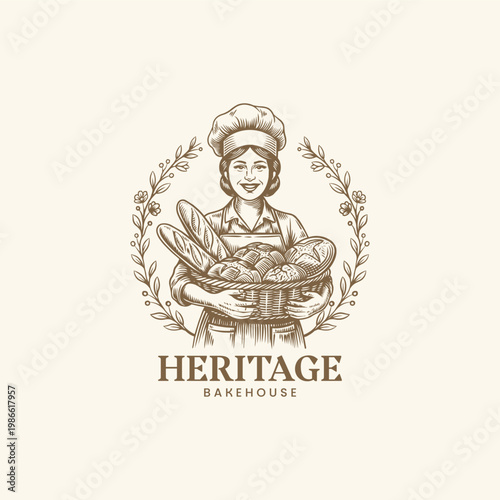 vintage-bakery-logo-woman-baker-bread-engraving-style
