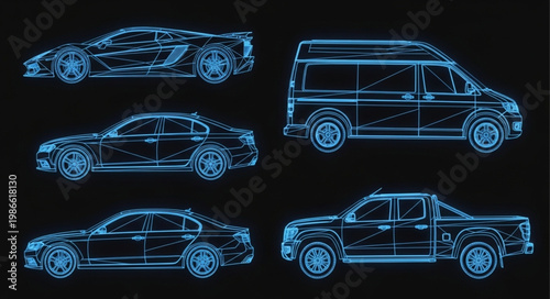 Futuristic Wireframe Vehicles Collection Digital Art.
