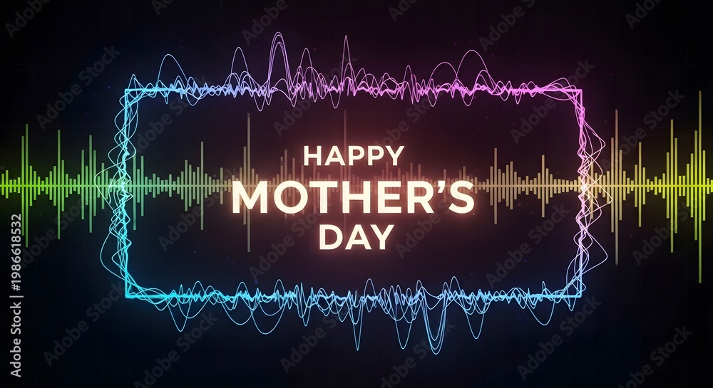 Obraz premium Happy mothers day greeting card with digital audio waveform frame