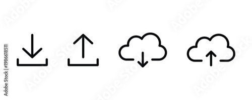 Download and upload icon buttons set. Cloud download and upload icon set