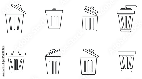 Trash can with lid vector line icon, dustbin trash bin with open lid outline icon illustration