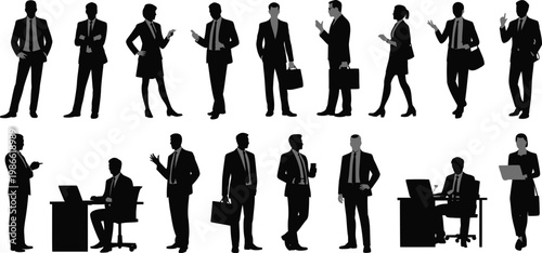 Business People Silhouettes, Office Workers, Corporate Icons, Black Vector Illustrations