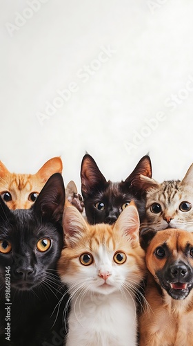 Curious Cats and a Dog Peeking Portrait of Feline and Canine Companions