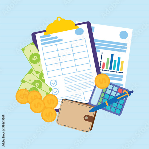 Finance report illustration,  auditing company illustration,    business analysis design,  money management illustration