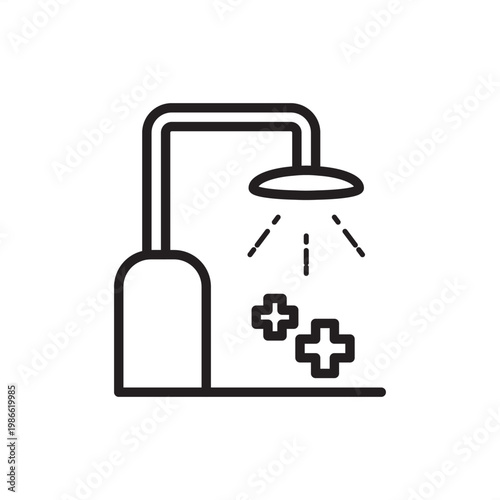 Safety shower icon symbolizing emergency drench, representing hardware, decontamination tools, medical gear, safety systems, and industrial logistics for chemical flushing and factory safety.