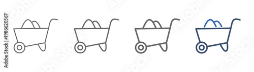 
outline icon set material with sand transport trolley design
