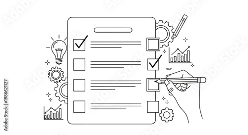 Checklist with tick marks and boxes.