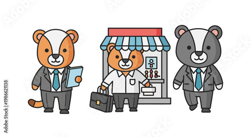 Three cartoon bears in business suits.