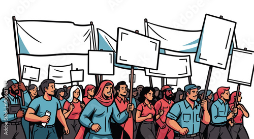 Diverse group of people protesting together.