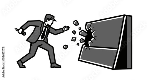 Man smashing through television screen.