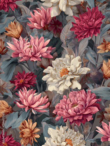 Vintage floral retro pattern with muted colors showcasing classic decorative design and timeless elegant repeating composition