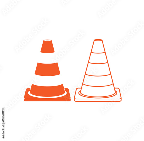 Traffic cones in orange and white colors for road safety and construction sites