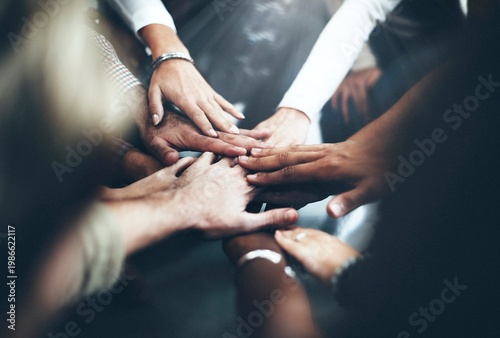 Tableau sur toile Diverse people joining hands in the middle