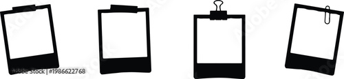 Vector illustration of blank polaroid photos with clips and paper