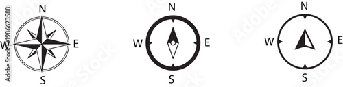Vector compass rose illustrations in various design styles and formats for navigation and direction
