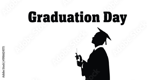 Graduation day celebration with a silhouette of a graduate in cap and gown holding a diploma