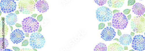 ブルー系グラデーションのあじさいシームレスパターン