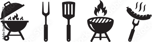 Vector graphic illustration of barbecue tools and grill icons for cooking and outdoor events