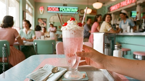 Retro Pink Cream Soda Float with Cherry Garnish and Frothy Whipped Top