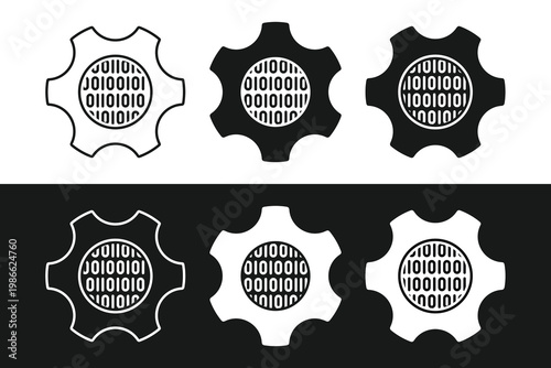 Settings Gear Icon with Binary Code. System Configuration and Programming Symbol. Vector Illustration