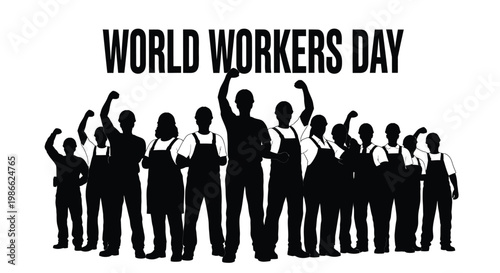 World workers day illustration with silhouette of diverse group celebrating