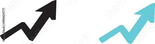 Vector graphic illustration of two upward trending arrows in black and cyan colors