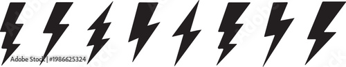 Vector graphic illustration of multiple lightning bolt designs in black