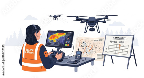 Emergency Drone Operator Using Thermal Camera to Scan Search Area Grid