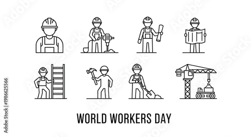 World workers day illustration with various laborers performing tasks