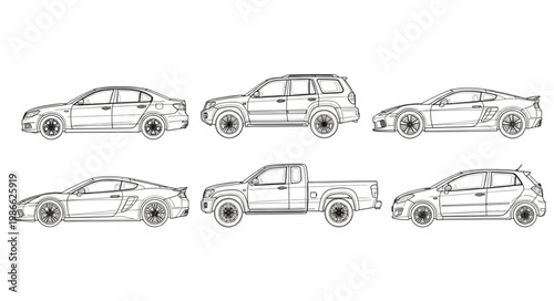 Collection of Hand Drawn Vehicle Silhouettes.