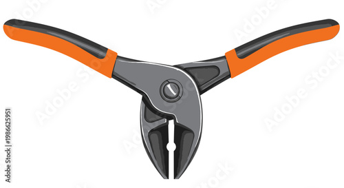 Industrial Pliers Tool with Orange Grips, Close Up View