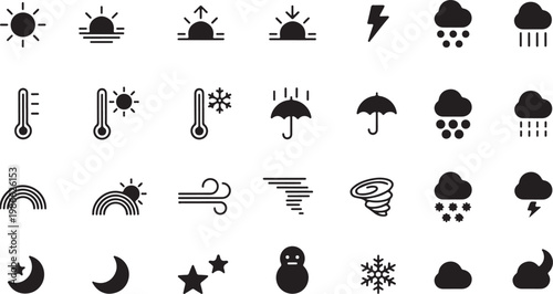 Weather icons for forecasting and temperature display in modern graphic design elements