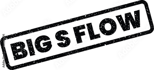 Distressed black rubber stamp impression showing the word flow, indicating smooth movement or continuous action