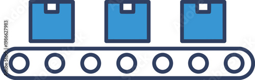 Conveyor belt boxes icon production line assembly factory logistic delivery system distribution process.
