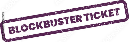 Distressed purple rubber stamp marking a popular event or product entry as a blockbuster ticket item