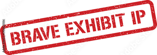 Distressed rectangular badge displaying the text Brave Exhibit IP, relevant for internet addressing or intellectual property