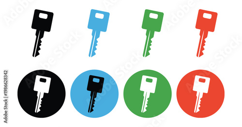 Key icon set, key lock icons, access account login and password symbols, house key security concept, vector interface app icons.
