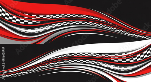 Abstract Racing Flag Waves Red White Black Dynamic Motion.