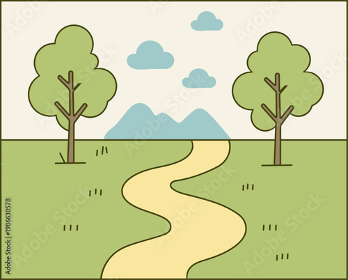 Scenic Nature Landscape with Winding Path and Mountains